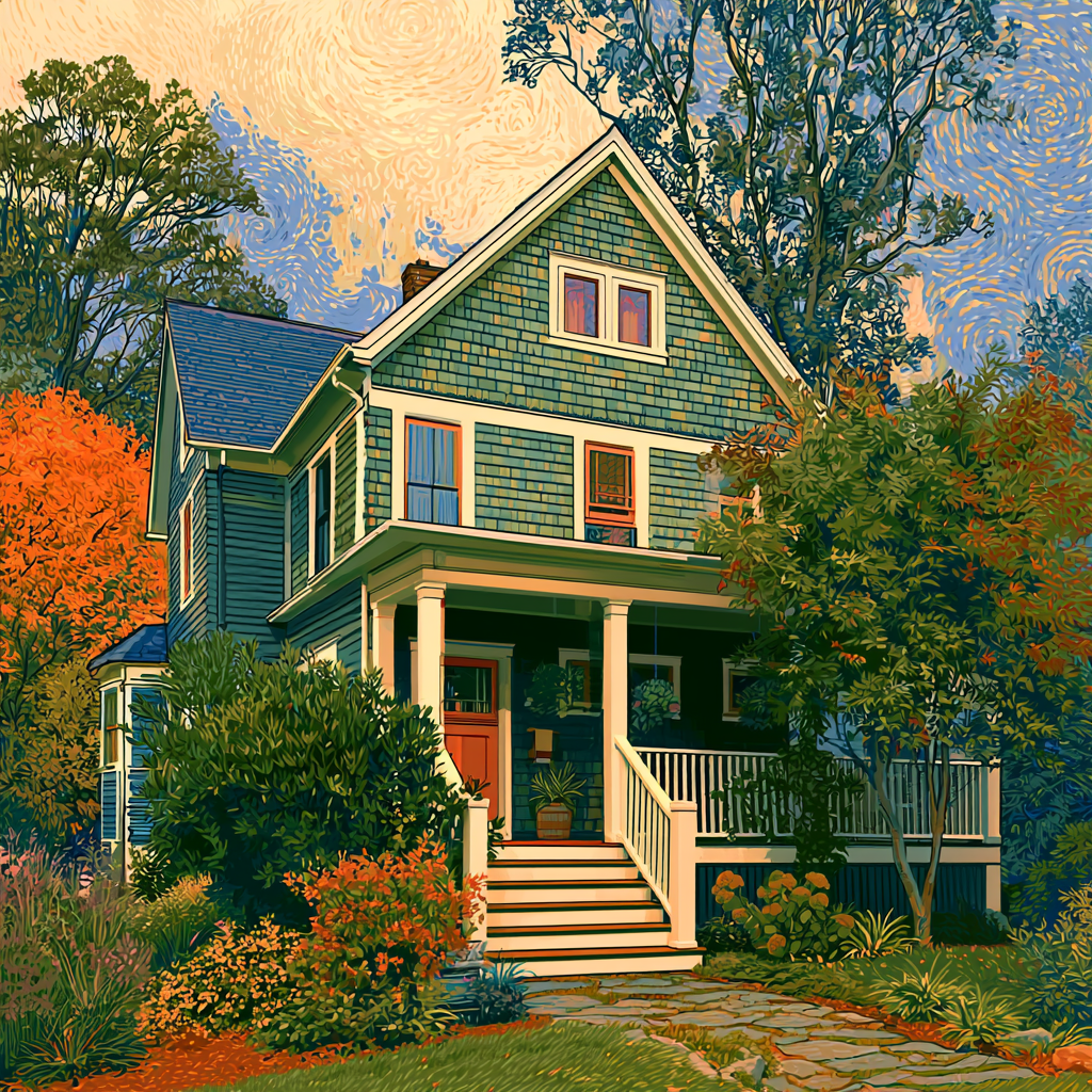 An illustration of the Stone family home in Brookline