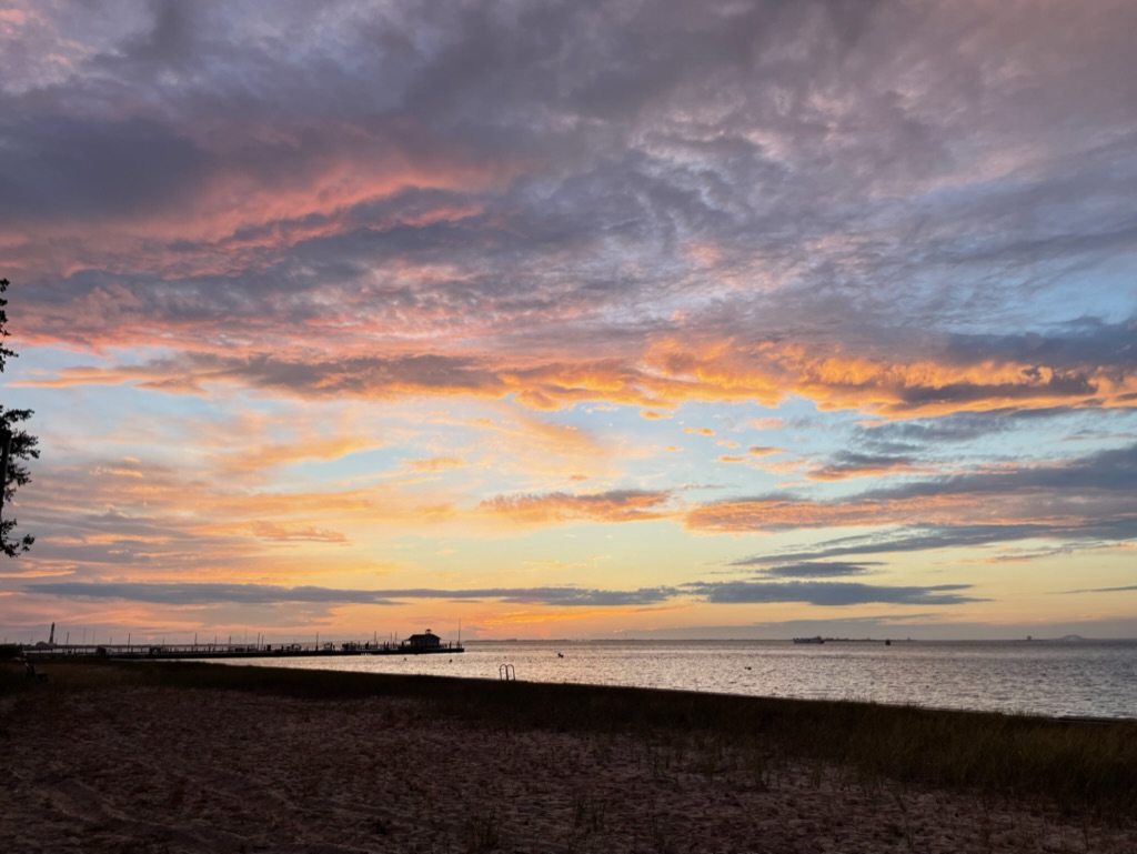 Sunset over the water